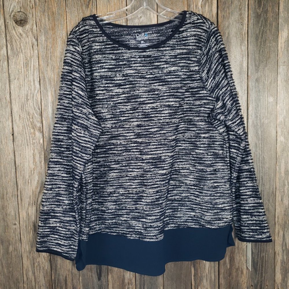 NEW Croft Barrow Blue Tweed Textured‎ Top XXL